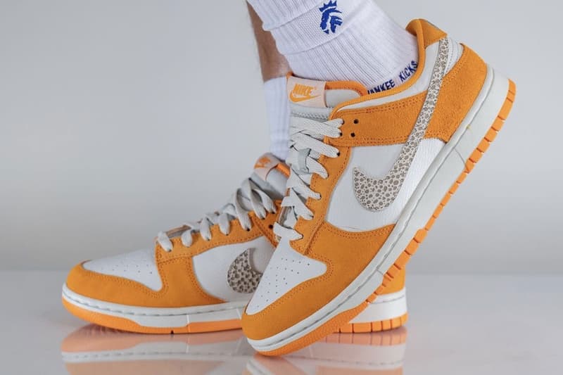 ナイキから“サファリスウッシュ”を採用したダンクローの新作が登場 Nike Dunk Low Safari Swoosh DR0156-800 On-Foot Look Kumquat Light Bone-Dark Driftwood