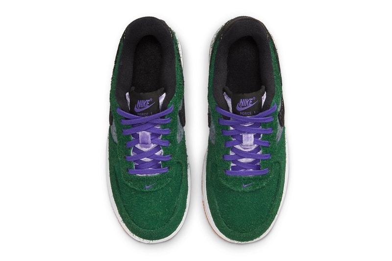 ナイキからシャギースエードを採用した秋らしい新作エアフォース1が登場 Textured Nike Air Force 1 Low Appears in Shaggy Green Suede DZ5289-300 sneakers velvet corduroy swoosh heel purple velvet white midsole orange rubber outsole af1 low 
