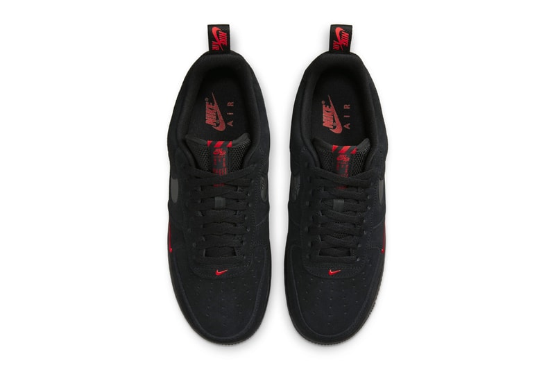 ナイキからリフレクター素材を採用した新作エアフォース1ローが登場 Nike Air Force 1 Low Arrives in Black Suede and Orange DZ4514-001 sneakers shoes af1 rubber swoosh