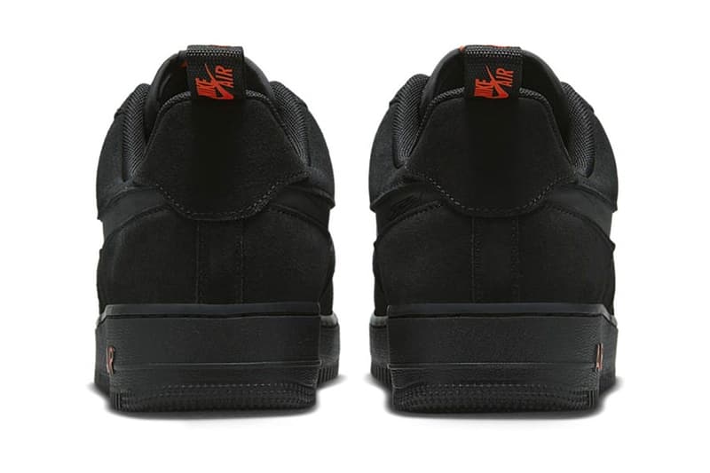 ナイキからリフレクター素材を採用した新作エアフォース1ローが登場 Nike Air Force 1 Low Arrives in Black Suede and Orange DZ4514-001 sneakers shoes af1 rubber swoosh