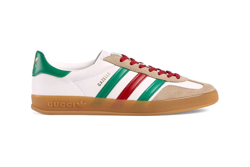 グッチ x アディダスのコラボ ガゼルから新たなカラーウェイが登場 Gucci x adidas Gazelle White Leather Oatmeal Suede Green Red Three Stripes Brown Black Square G Alessandro Michele Exquisite Drop