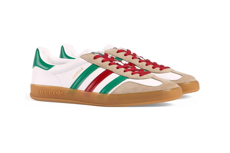 グッチ x アディダスのコラボ ガゼルから新たなカラーウェイが登場 Gucci x adidas Gazelle White Leather Oatmeal Suede Green Red Three Stripes Brown Black Square G Alessandro Michele Exquisite Drop