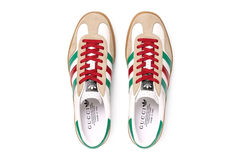 グッチ x アディダスのコラボ ガゼルから新たなカラーウェイが登場 Gucci x adidas Gazelle White Leather Oatmeal Suede Green Red Three Stripes Brown Black Square G Alessandro Michele Exquisite Drop