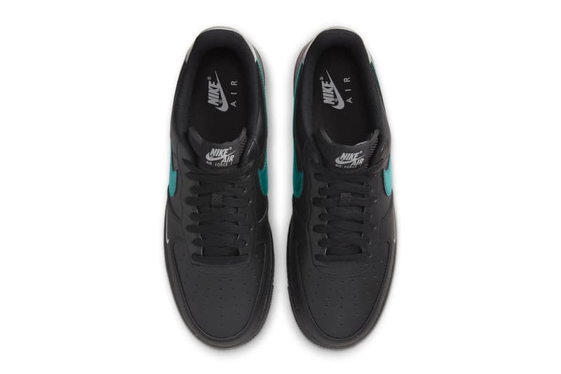 ナイキからメタリックなディテールを備えたエアフォース 1の新色モデルが登場 Black Nike Air Force 1 Low Appears With Teal Swooshes silver heel Black/Blue Lightning-Wolf Grey FD0654-001