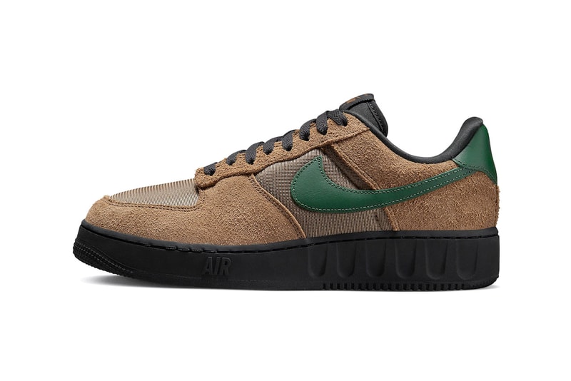 Nike Air Force 1 Sneaker Footwear Trainer Brown Hairy Suede Swoosh Green Black Outsole 