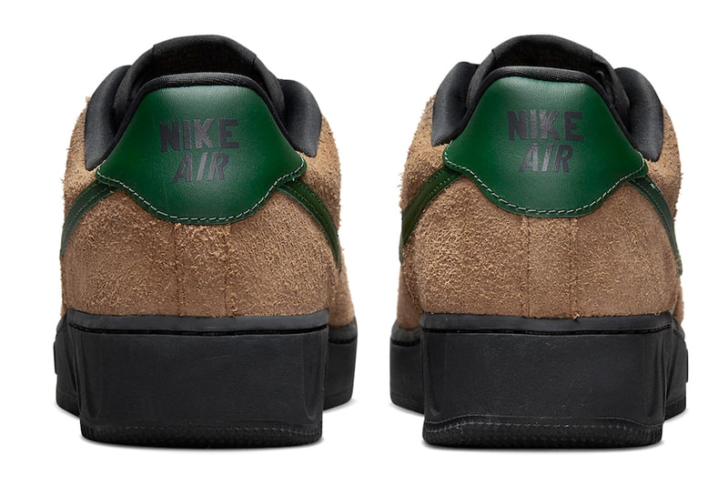 Nike Air Force 1 Sneaker Footwear Trainer Brown Hairy Suede Swoosh Green Black Outsole 