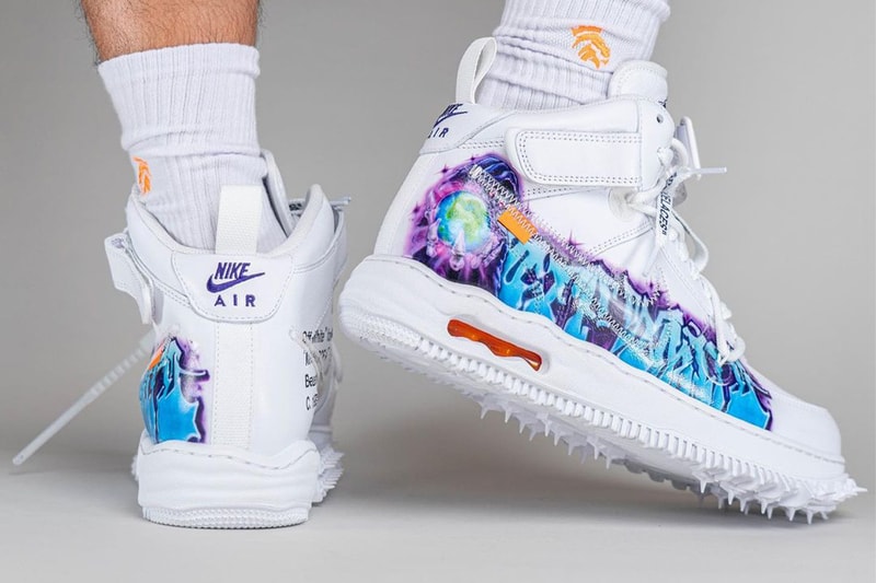 オフホワイト™ x ナイキ エア フォース 1 ミッド ”グラフィティ”の着用画像が浮上 On-Foot Look Off-White™ x Nike Air Force 1 Mid "Graffiti" release information Virgil abloh the ten 10 off white nyc DE0500-100