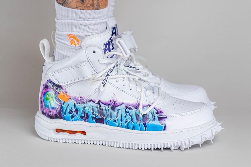 オフホワイト™ x ナイキ エア フォース 1 ミッド ”グラフィティ”の着用画像が浮上 On-Foot Look Off-White™ x Nike Air Force 1 Mid "Graffiti" release information Virgil abloh the ten 10 off white nyc DE0500-100