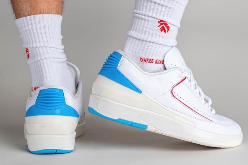 エアジョーダン2 ローからマイケル・ジョーダンにインスパイアされたカラーの新作 “UNC トゥ シカゴ"が登場 On-Feet Look at the Air Jordan 2 Low "UNC to Chicago" DX4401-164 white fire red dark powder blue sail 