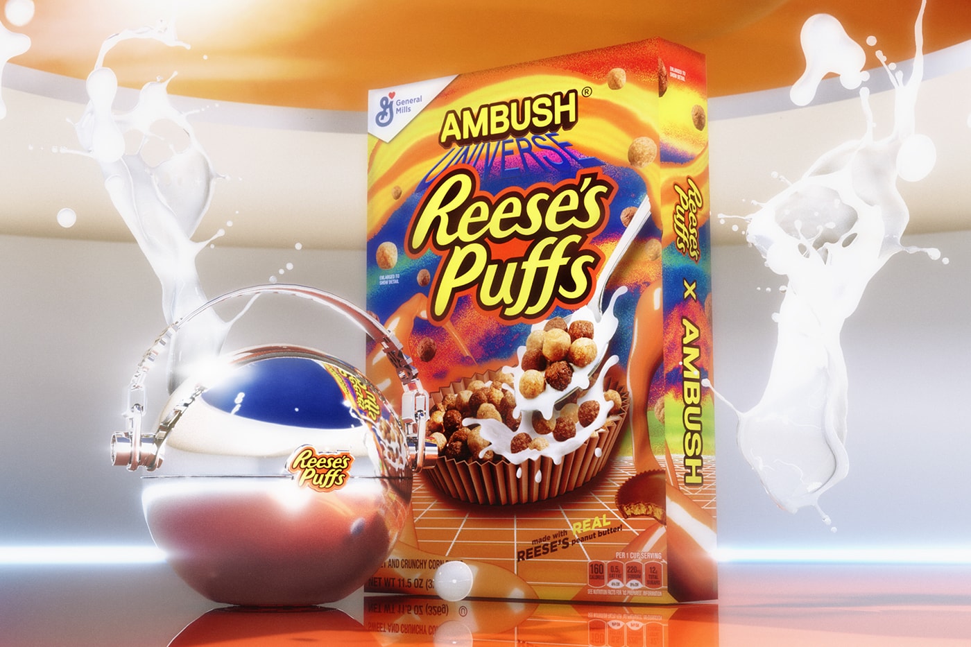 米国民的シリアル リージーズ・パフズxアンブッシュ®による限定版ボックスがついに発売 AMBUSH Reese's Puffs Breakfastverse Chrome Puff Cereal Box Release Info Date Buy Price Yoon Ahn General Mills