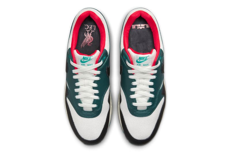 レブロン・ジェームズ と Nike Air Max 1 の新作コラボモデル “Liverpool” がお目見え Official Look at the LeBron x Nike Air Max 1 "Liverpool" FB8914-100 lbj lebron james football club uk los angeles lakes basketball