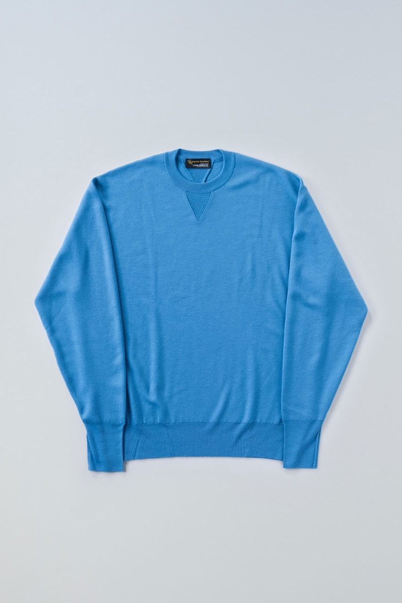 キャプテン サンシャイン x ジョン スメドレーからオリジナルのニットスウェットが登場 KAPTAIN SUNSHINE John Smedley Collabo Item 1980 Double V Pullover New Color Release Info