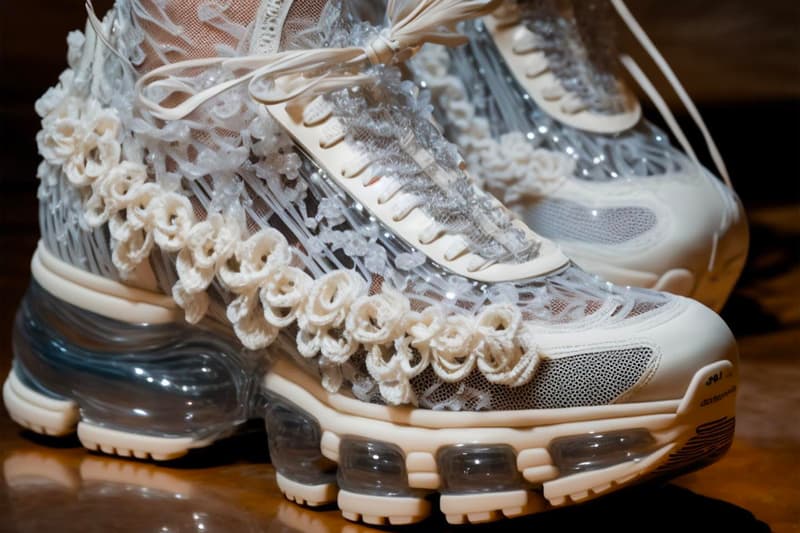 AI がデザインしたナイキのスニーカーをチェック AI Artificial Intelligence Nike Sneakers Crochet Knit Lace Air Force 1 Boot Ribbons Bows @luckynumber.8 @ai_clothingdaily Instagram Viral TikTok