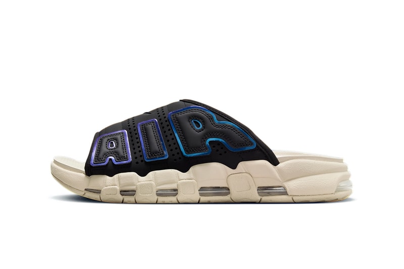 ナイキ エア モア アップテンポ スライドからニューカラーがお目見え Nike Air More Uptempo Slide Surfaces in Blue Gradients full length air black cream white release info date price