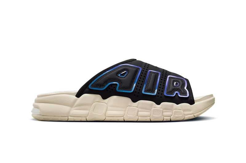 ナイキ エア モア アップテンポ スライドからニューカラーがお目見え Nike Air More Uptempo Slide Surfaces in Blue Gradients full length air black cream white release info date price