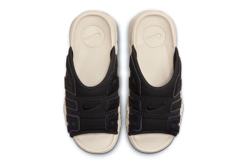 ナイキ エア モア アップテンポ スライドからニューカラーがお目見え Nike Air More Uptempo Slide Surfaces in Blue Gradients full length air black cream white release info date price