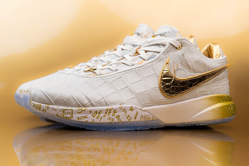 ナイキがレブロン・ジェームスにNBA歴代得点記録更新を記念したレブロン 20をプレゼント nike lebron 20 the moment shoe surgeon scoring record lakers lebron james white gold 1 of 1
