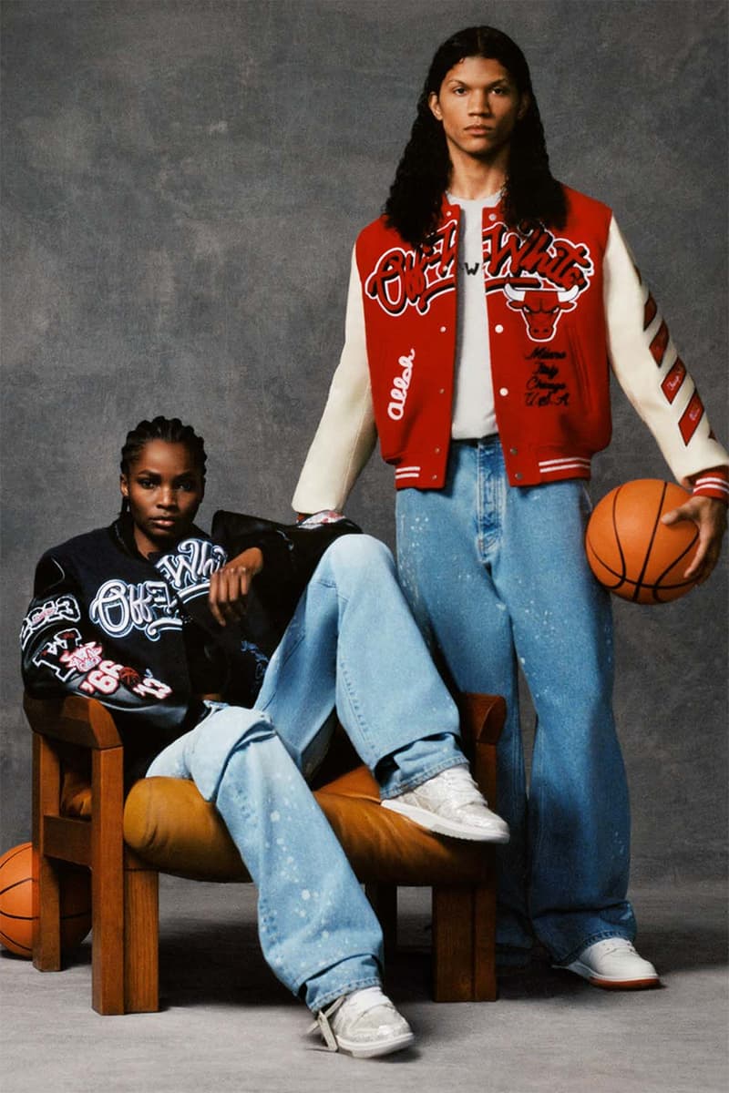 オフホワイト™ x NBA シカゴ・ブルズによるコラボコレクションがついに発売 off white chicago bulls varsity jacket tee virgil abloh don c release info date store list buying guide photos price