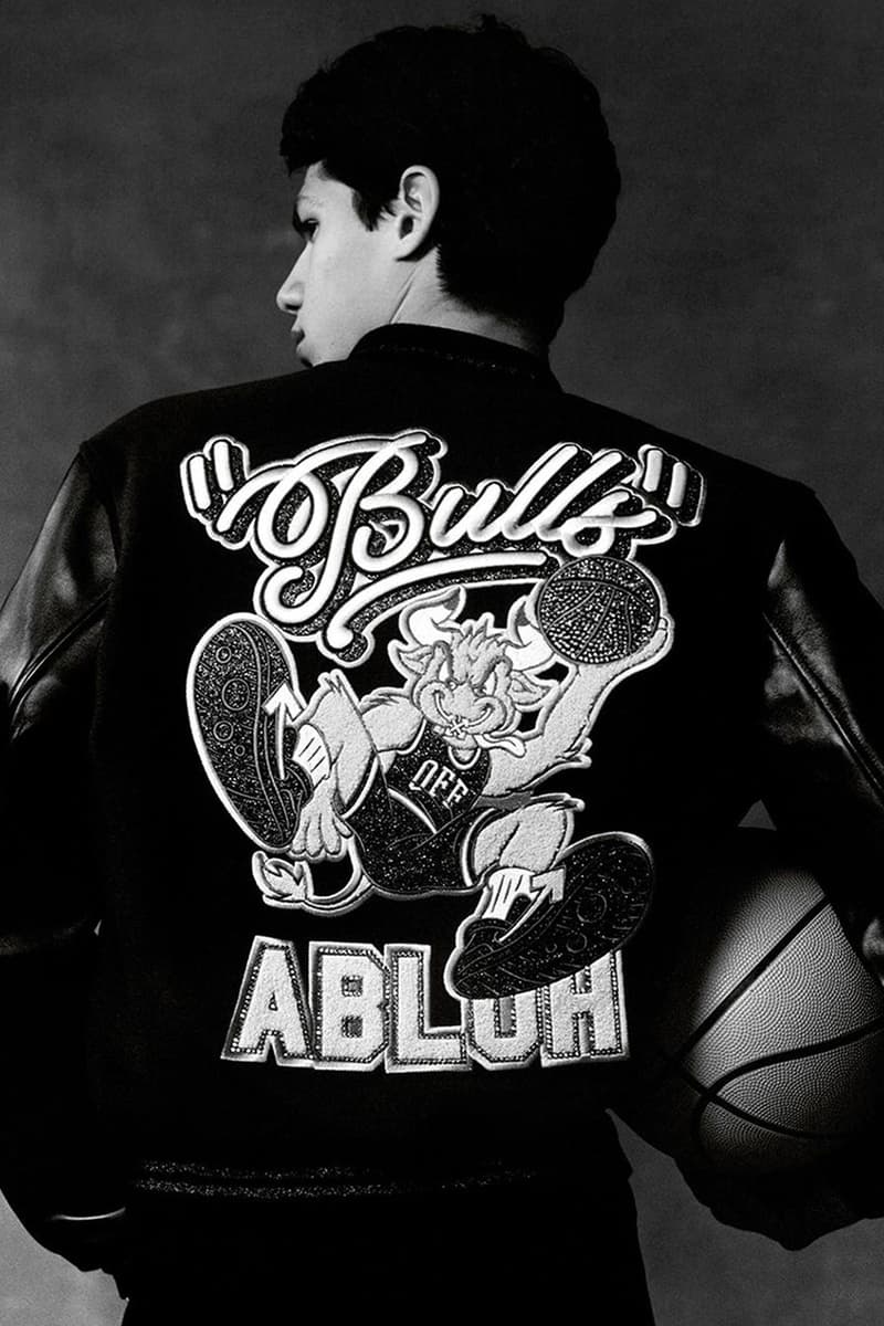 オフホワイト™ x NBA シカゴ・ブルズによるコラボコレクションがついに発売 off white chicago bulls varsity jacket tee virgil abloh don c release info date store list buying guide photos price