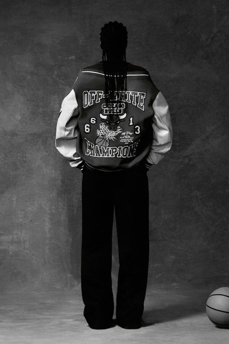 オフホワイト™ x NBA シカゴ・ブルズによるコラボコレクションがついに発売 off white chicago bulls varsity jacket tee virgil abloh don c release info date store list buying guide photos price
