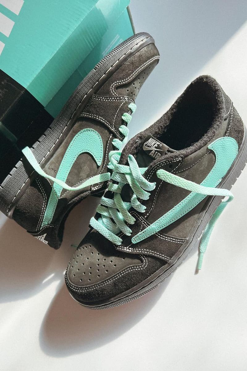 ティファニー仕様にカスタマイズされたトラヴィス・スコット x エアジョーダン 1 ローをチェック Travis Scott Air Jordan 1 Low Tiffany Phantom Custom info pics pictures photos chefhuyle huy le lechef studio