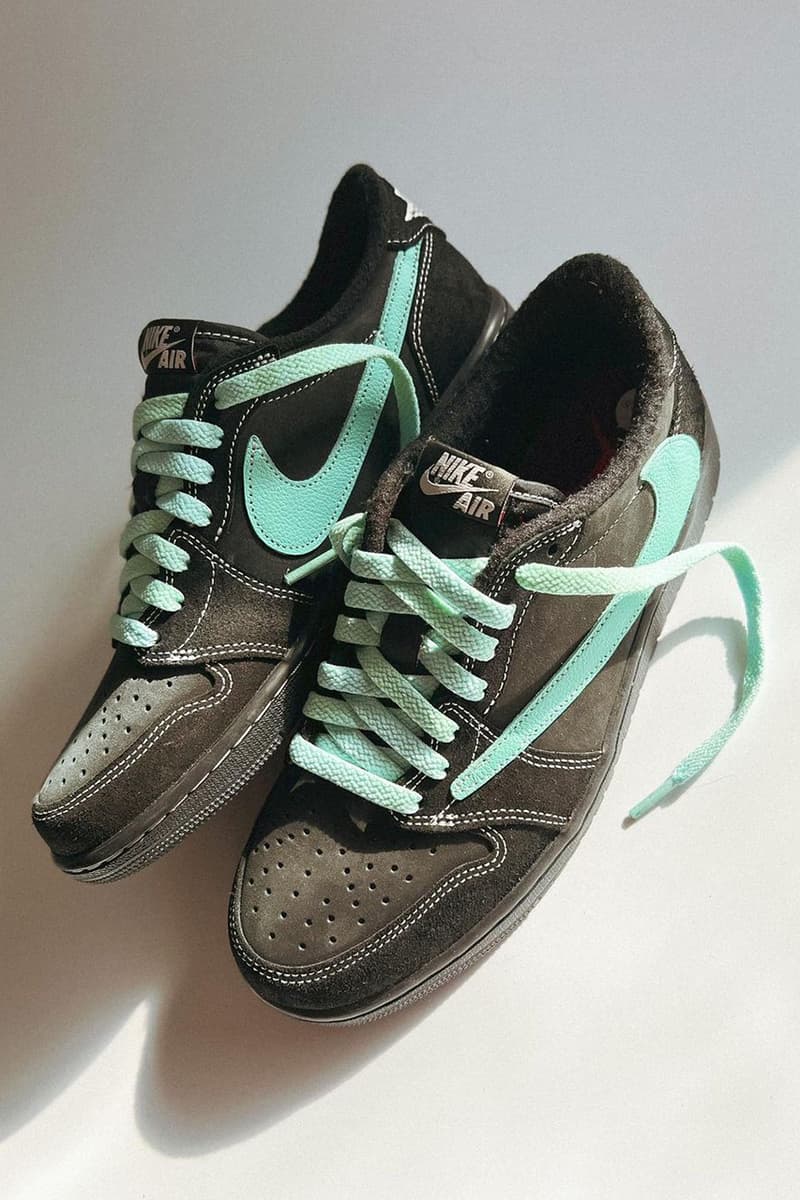 ティファニー仕様にカスタマイズされたトラヴィス・スコット x エアジョーダン 1 ローをチェック Travis Scott Air Jordan 1 Low Tiffany Phantom Custom info pics pictures photos chefhuyle huy le lechef studio