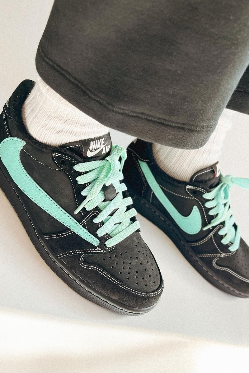 ティファニー仕様にカスタマイズされたトラヴィス・スコット x エアジョーダン 1 ローをチェック Travis Scott Air Jordan 1 Low Tiffany Phantom Custom info pics pictures photos chefhuyle huy le lechef studio