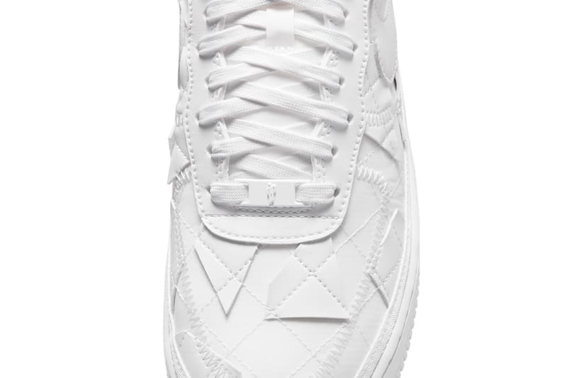 ビリー・アイリッシュ x ナイキエアフォース 1 ロー “トリプルホワイト” の公式ビジュアルをチェック Nike Air Force 1 Low Billie Eilish triple White patchwork quilted sustainable dz3674 100 release info date price