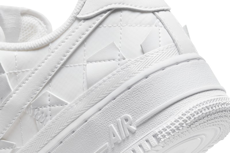 ビリー・アイリッシュ x ナイキエアフォース 1 ロー “トリプルホワイト” の公式ビジュアルをチェック Nike Air Force 1 Low Billie Eilish triple White patchwork quilted sustainable dz3674 100 release info date price