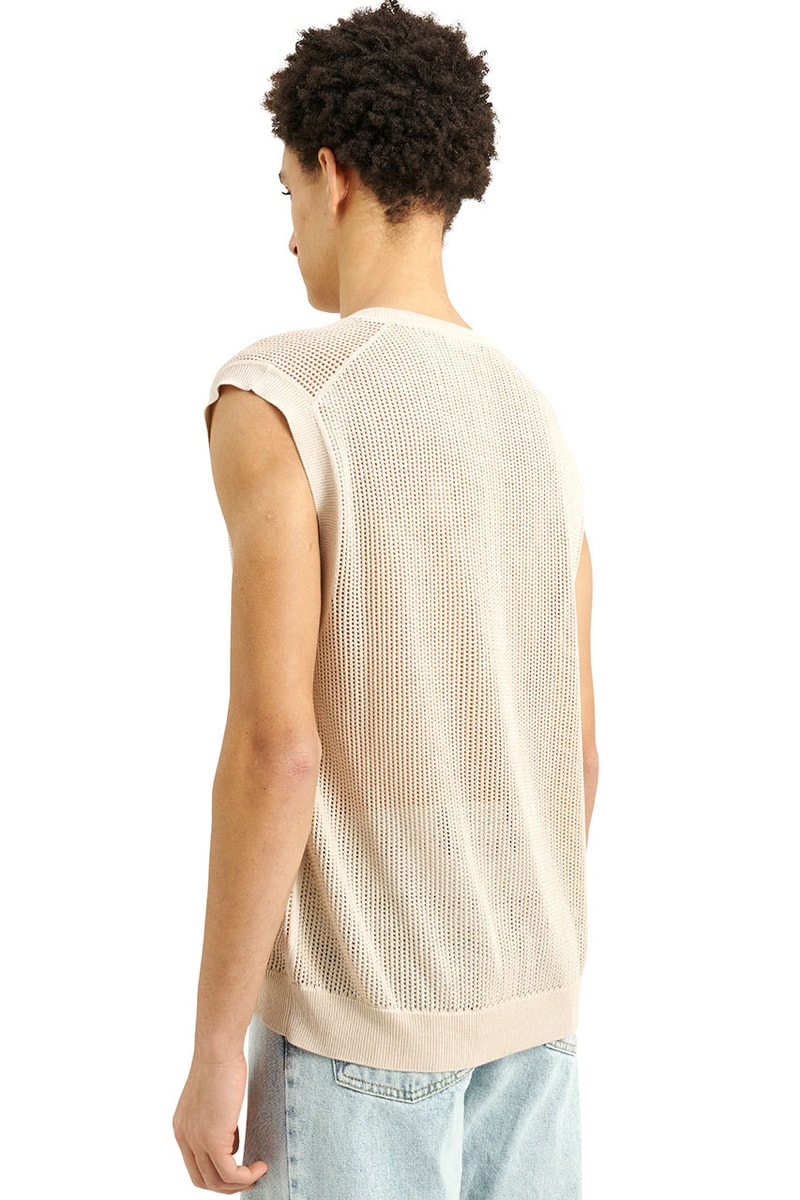 プラダの新作タンクトップが約14万円で販売中 Prada Silk Cotton Knit Vest Tank Top Beige Viral Très Bien Miuccia Prada Raf Simons Menswear 