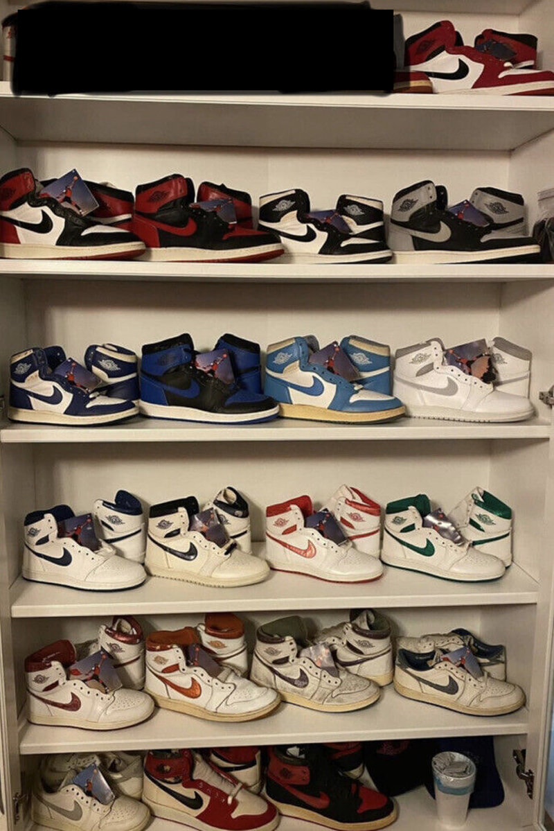 1985年製 エアジョーダン 1 OG モデルのコンプリートセットがオークションで販売中 Complete Air Jordan 1 '85 OG Collection Auction Info bred royal chicago metallic shadow black/white university blue unc white/grey ko price 150k 150,000