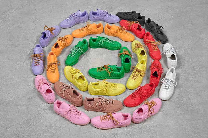 ファレル・ウィリアムス x アディダス オリジナルスの最新コラボ サンバをチェック Pharrell's Humanrace and adidas Originals Unveil New Samba Colors adidas superstar nmd  suede pharrell williams monochromatic color scheme, featuring Yellow, Orange, Pink, Lilac, Red, and the friends and family exclusive Humanrace Green.