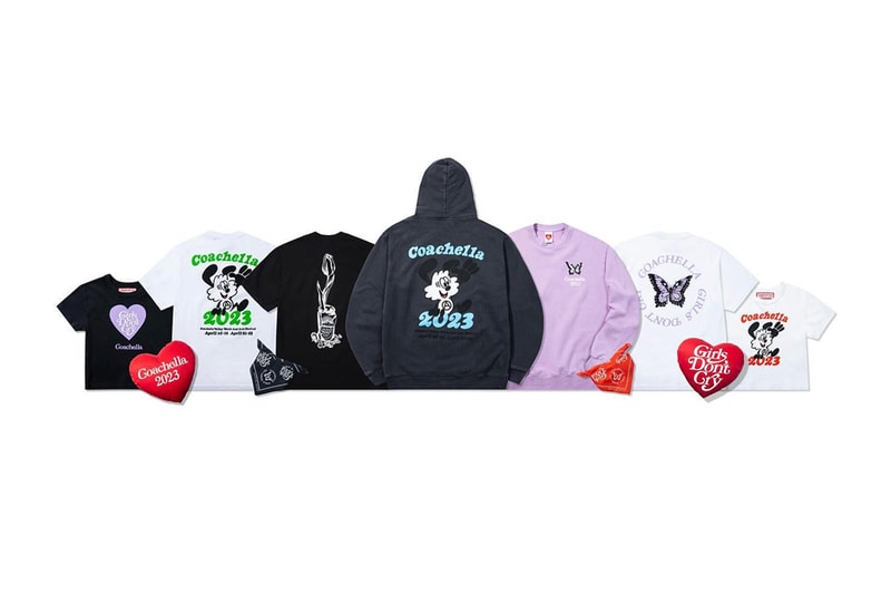 ヴェルディが コーチェラ 2023 のマーチ第1弾を公開 verdy coachella 2023 wasted youth girls dont cry butterfly heart announcement t shirt hoodie pillow bandana news info