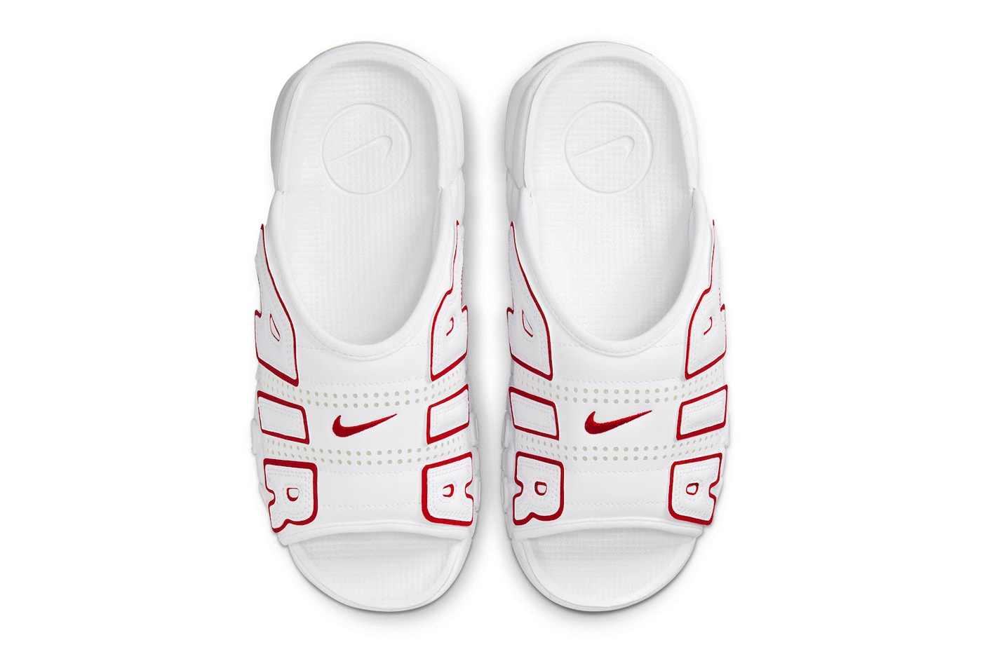 ナイキ エア モア アップテンポ スライドから新色 “ホワイト/レッド”が登場か Nike Air More Uptempo Slide Arrive in "White/Red" FD9884-100 summer beach sandals basketball air jordan michael jordan