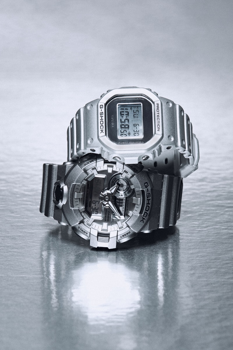 G-SHOCK から人気アーカイブモデルをメタリックにアップデートさせた最新コレクションがリリース G-SHOCK Forgotten Future Series Watches Metallic Silver Gray-Scale GA-2100FF-8A GA-2200FF-8A DW-5600FF-8 GA-700FF-8A