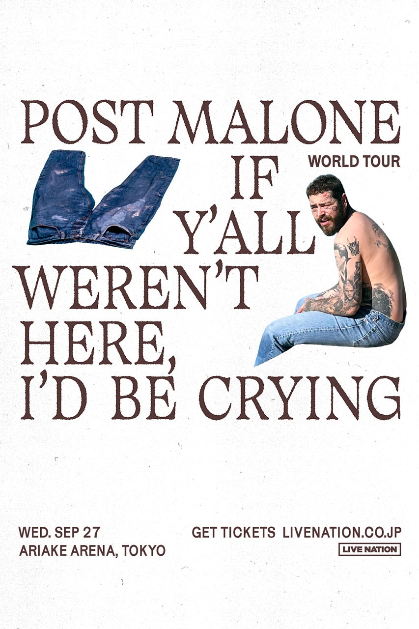 ポスト・マローンの来日単独公演が有明アリーナで開催決定 Post Malone If Y'All Weren't Here, I'd Be Crying Japan Tour Hold Info