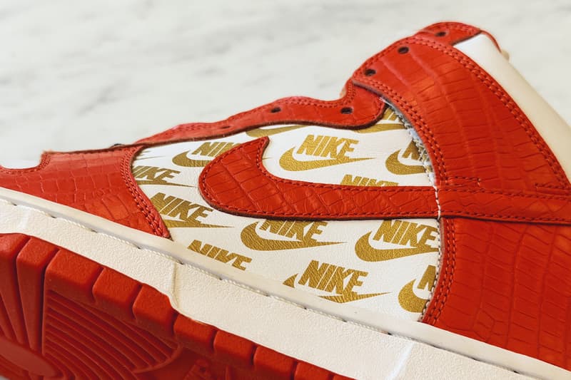 シュプリーム x ナイキ SB ダンク ハイの希少なサンプルモデルがファレル主宰のオークションに登場 supreme nike sb skateboarding dunk high orange red blue joopiter sample auction info closer look prices