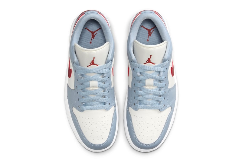 エアジョーダン1ローに春夏らしいペールトーンの新色 “ブルーウィスパー”が登場 Official Images of the Air Jordan 1 Low "Blue Whisper" DC0774-164 White/Blue Whisper-Dune Red release info michael jordan brand low top jumpman