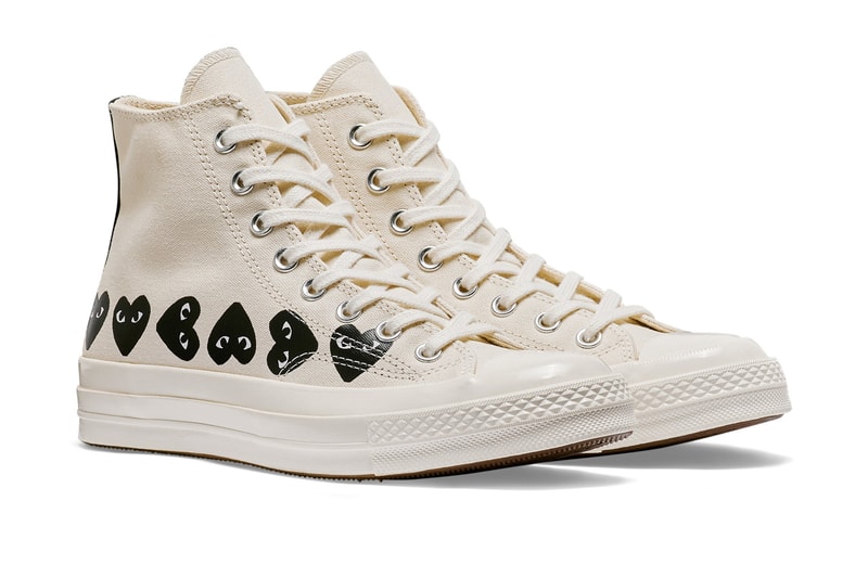 プレイ・コムデギャルソン x コンバースから最新コラボモデル チャック70が登場 COMME des GARÇONS Play Covers the Converse Chuck 70 in Its Signature Motif hearts eyes cdg play high top low top sneaker footwear red black white logo icon graphic paint timeless classic pocket shop nyc new york dover street st market red heart black white