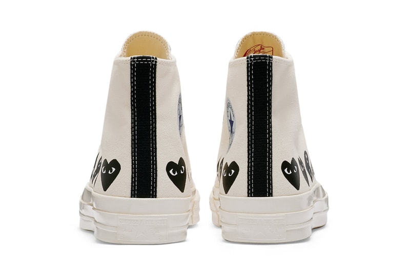 プレイ・コムデギャルソン x コンバースから最新コラボモデル チャック70が登場 COMME des GARÇONS Play Covers the Converse Chuck 70 in Its Signature Motif hearts eyes cdg play high top low top sneaker footwear red black white logo icon graphic paint timeless classic pocket shop nyc new york dover street st market red heart black white