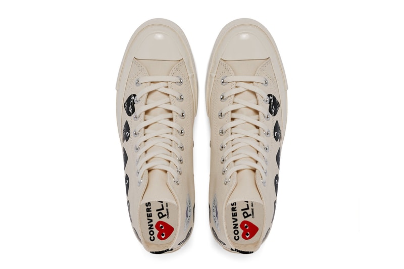 プレイ・コムデギャルソン x コンバースから最新コラボモデル チャック70が登場 COMME des GARÇONS Play Covers the Converse Chuck 70 in Its Signature Motif hearts eyes cdg play high top low top sneaker footwear red black white logo icon graphic paint timeless classic pocket shop nyc new york dover street st market red heart black white