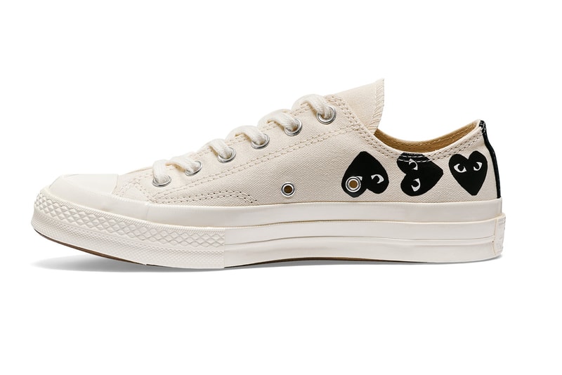 プレイ・コムデギャルソン x コンバースから最新コラボモデル チャック70が登場 COMME des GARÇONS Play Covers the Converse Chuck 70 in Its Signature Motif hearts eyes cdg play high top low top sneaker footwear red black white logo icon graphic paint timeless classic pocket shop nyc new york dover street st market red heart black white