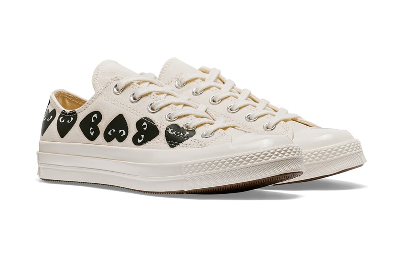 プレイ・コムデギャルソン x コンバースから最新コラボモデル チャック70が登場 COMME des GARÇONS Play Covers the Converse Chuck 70 in Its Signature Motif hearts eyes cdg play high top low top sneaker footwear red black white logo icon graphic paint timeless classic pocket shop nyc new york dover street st market red heart black white
