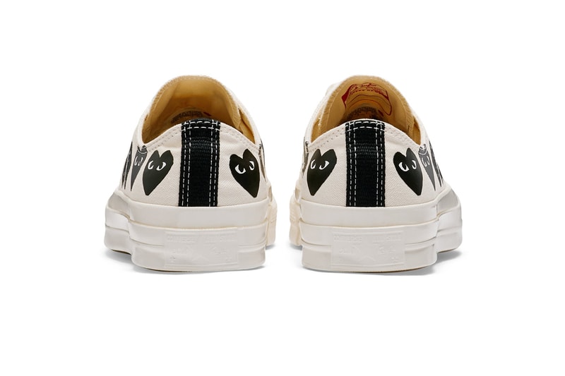 プレイ・コムデギャルソン x コンバースから最新コラボモデル チャック70が登場 COMME des GARÇONS Play Covers the Converse Chuck 70 in Its Signature Motif hearts eyes cdg play high top low top sneaker footwear red black white logo icon graphic paint timeless classic pocket shop nyc new york dover street st market red heart black white