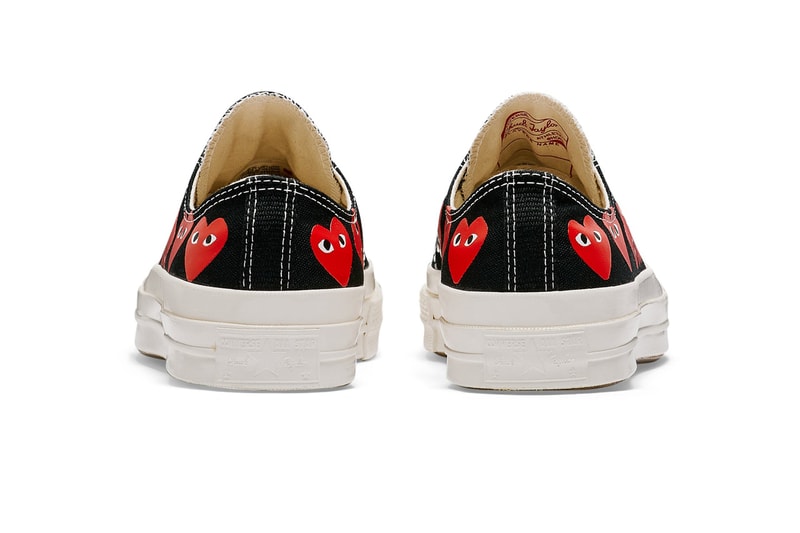 プレイ・コムデギャルソン x コンバースから最新コラボモデル チャック70が登場 COMME des GARÇONS Play Covers the Converse Chuck 70 in Its Signature Motif hearts eyes cdg play high top low top sneaker footwear red black white logo icon graphic paint timeless classic pocket shop nyc new york dover street st market red heart black white