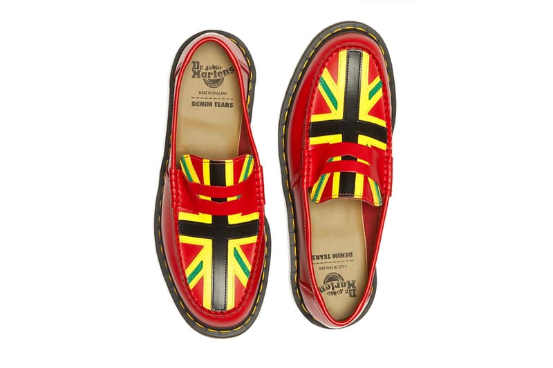 ドクターマーチンxデニム ティアーズから初となるコラボシューズが登場 Dr. Martens x Denim Tears Collaboration Celebrates the Legacy of the Afro-Caribbean Diaspora release info windrush generation paiir of shoes with flag painted tremaine emory supreme