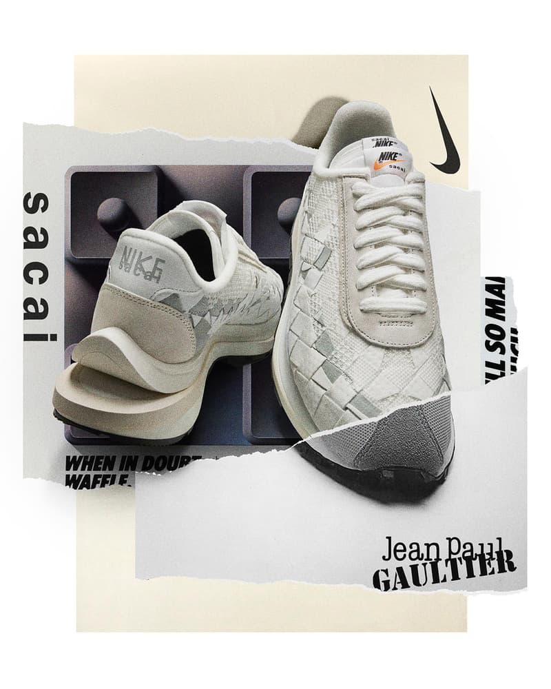 サカイ x ジャンポール・ゴルチエ x ナイキが新作コラボフットウェアを発表 jean paul gaultier sacai nike woven waffle sneaker 2023 official release date info photos price store list buying guide