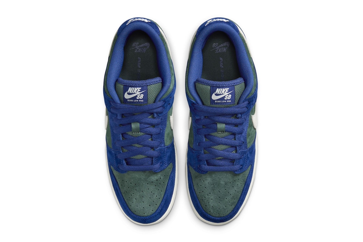 ナイキSBからダンクローの新色 “ディープロイヤルブルー”が登場 Nike SB Dunk Low Surfaces in "Deep Royal Blue" HF3704-400 Deep Royal Blue/Sail-Vintage Green low top sneakers nike swoosh suede luxe premium