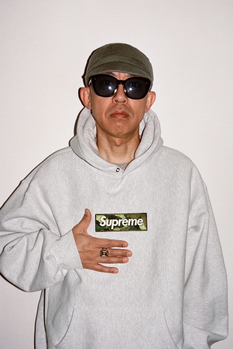 NIGO®️ がシュプリームのキャンペーンに登場 NIGO®️ Poses for Supreme in Camo Box Logo Hoodie