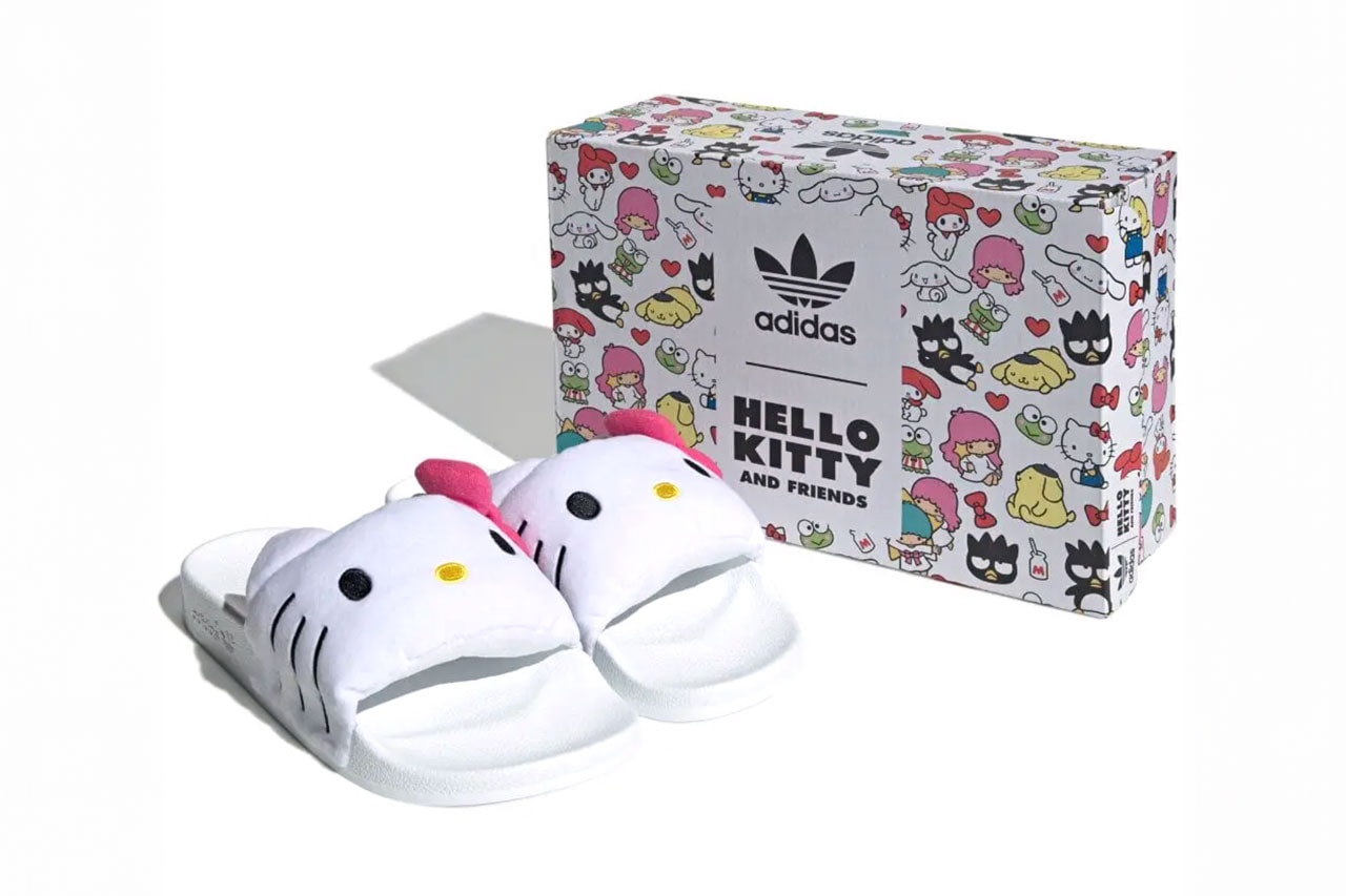 アディダスオリジナルスがハローキティのぬいぐるみを装飾したアディレッタを発売 Hello Kitty Links Up With adidas for Adilette Slides Footwear